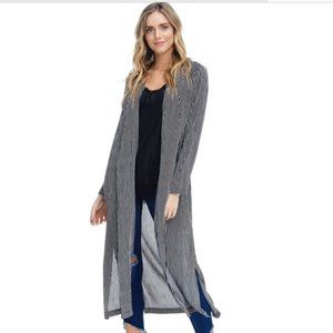 Anama Open Front Long Cardigan Black White Size S